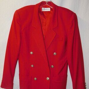 6633  Vintage 80's LIZ CLAIBORNE Cherry RED WOOL Blazer Dbl. Breasted  Sz 8